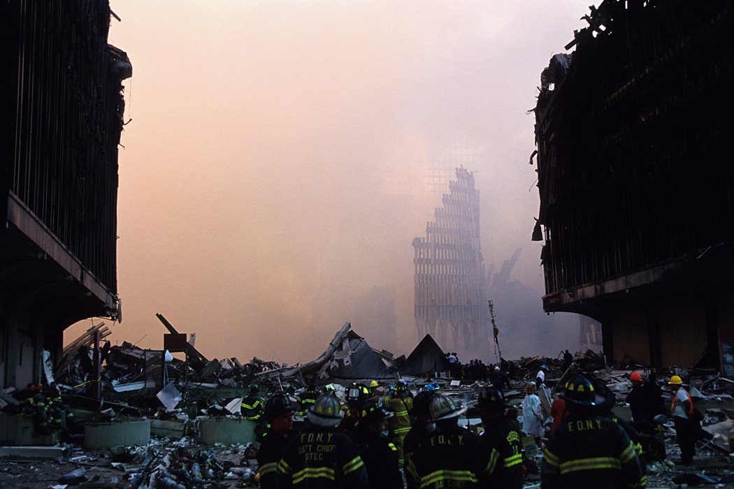 Dawn at Ground Zero in Manhattan on September 12, 2001