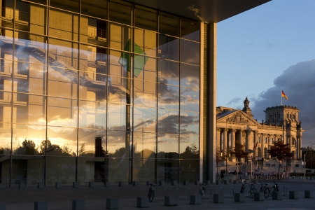 German parliament office building with the Reichstag in the background