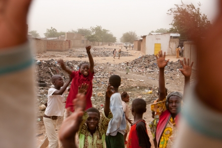 A group of orphans in a street in N'Djamena, Chad