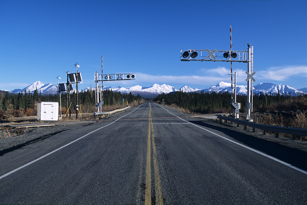 Railroad crossing on Alaska Highway 3