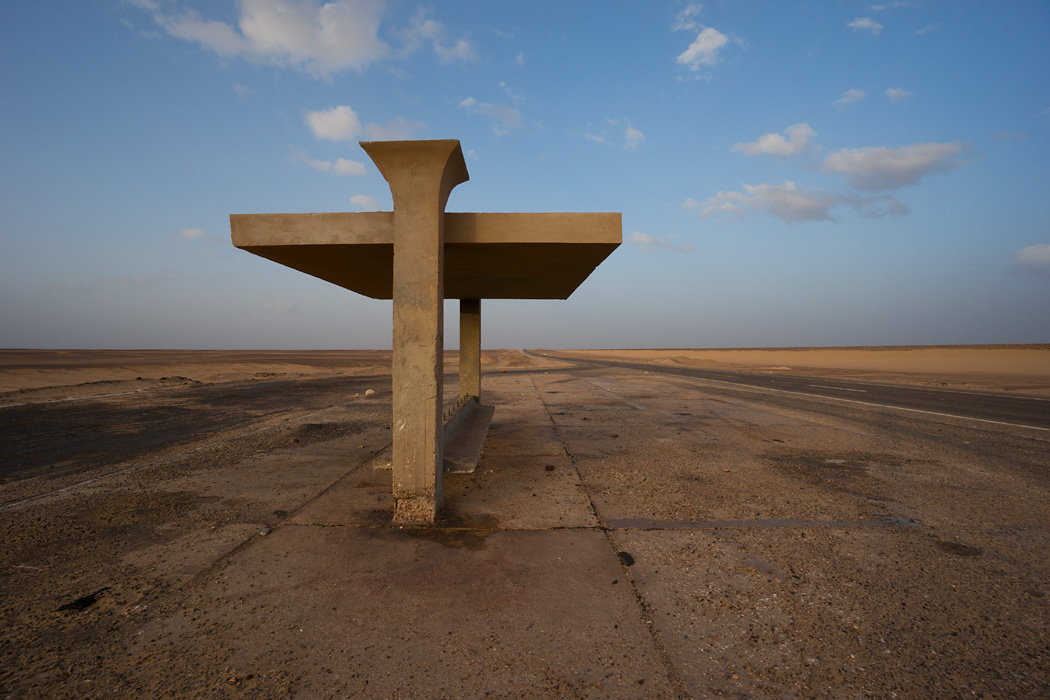 A bus stop in the Libyan Desert